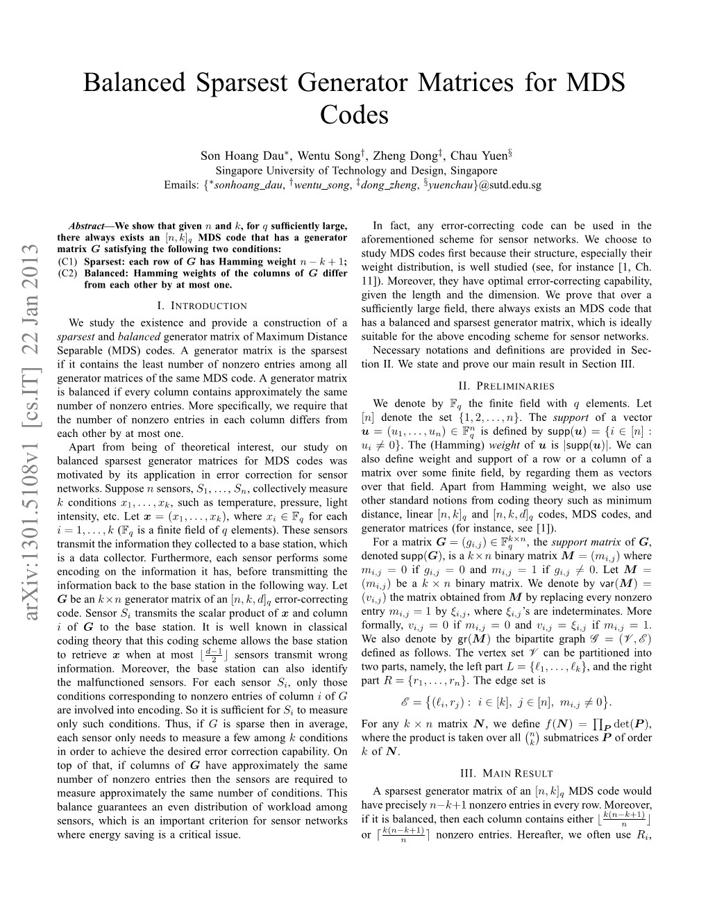 Balanced Sparsest Generator Matrices for MDS Codes