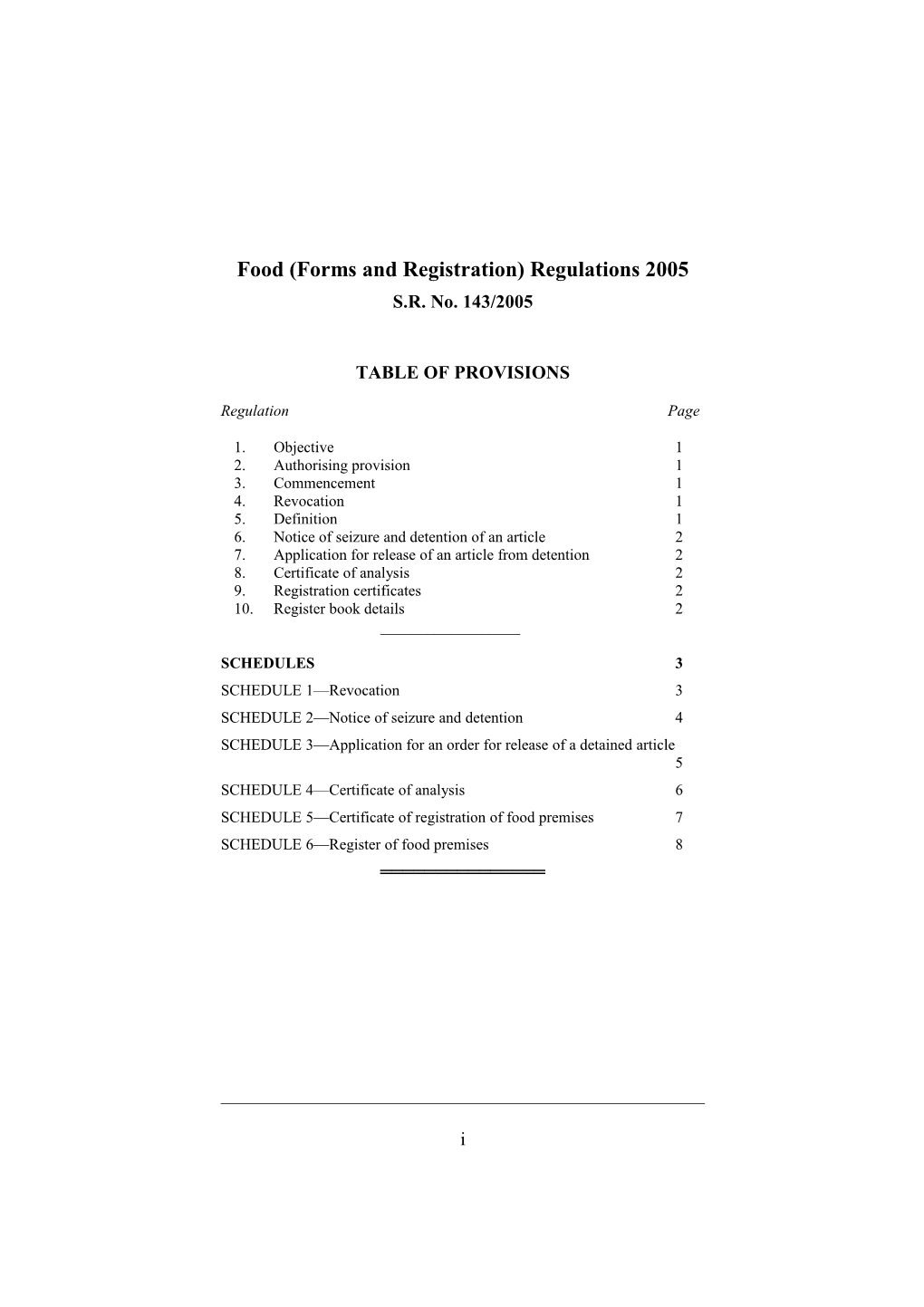 Food (Forms and Registration) Regulations 2005