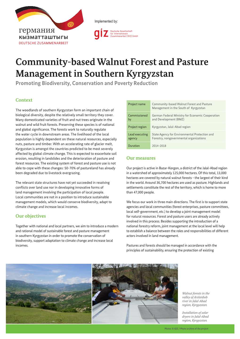 Community-Based Walnut Forest and Pasture Management in Southern Kyrgyzstan Promoting Biodiversity, Conservation and Poverty Reduction