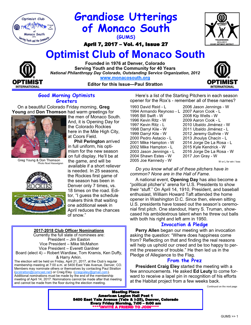 Optimist Club of Monaco South Grandiose Utterings of Monaco South