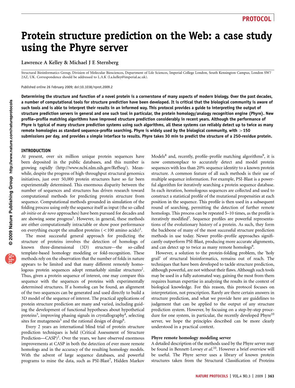 Protein Structure Prediction on the Web: a Case Study Using the Phyre Server