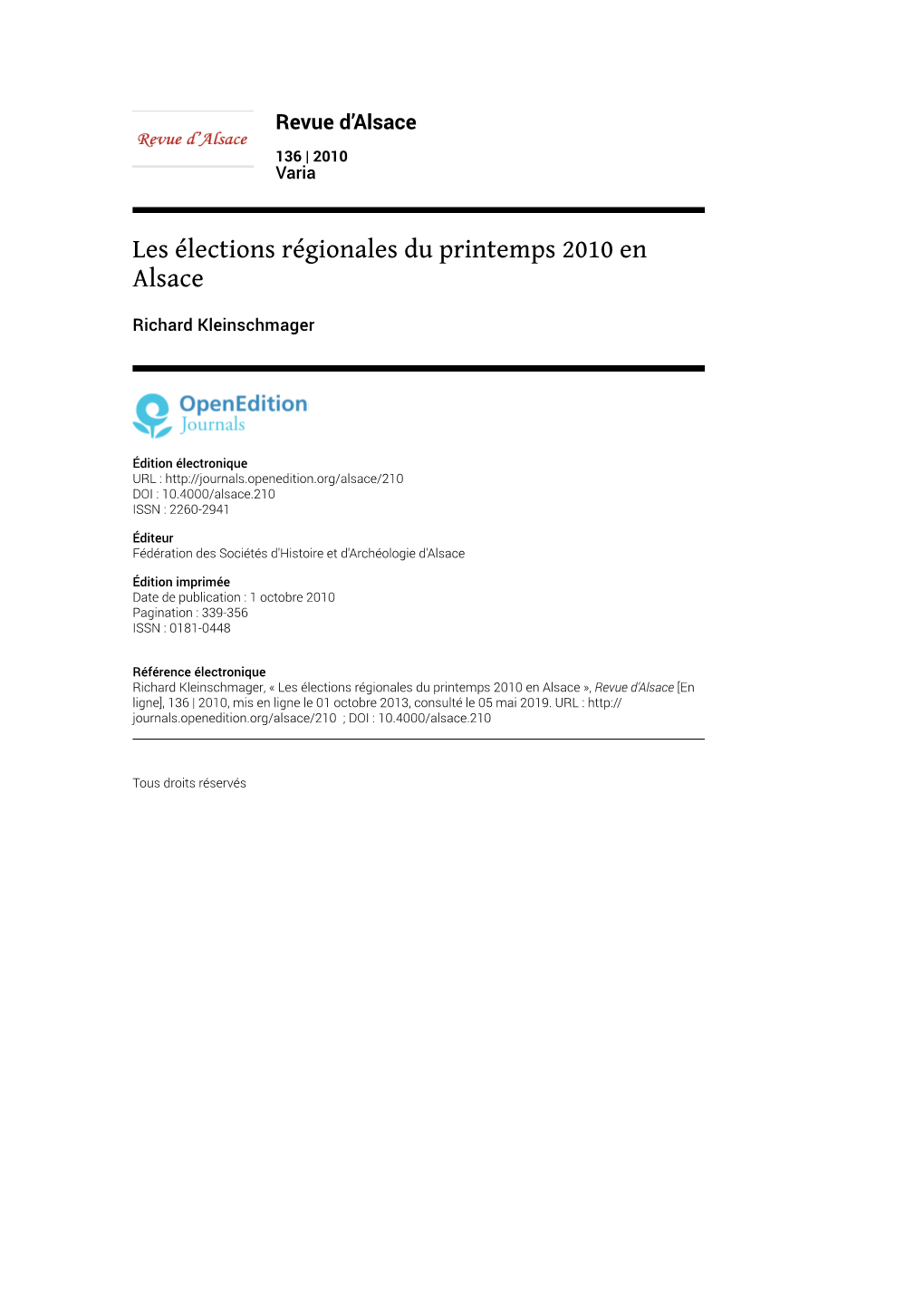 Les Élections Régionales Du Printemps 2010 En Alsace