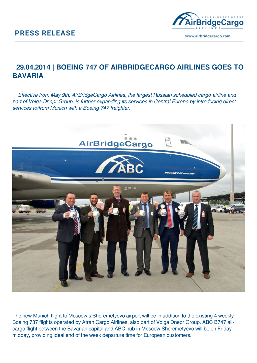 29.04.2014 | Boeing 747 of Airbridgecargo Airlines Goes to Bavaria