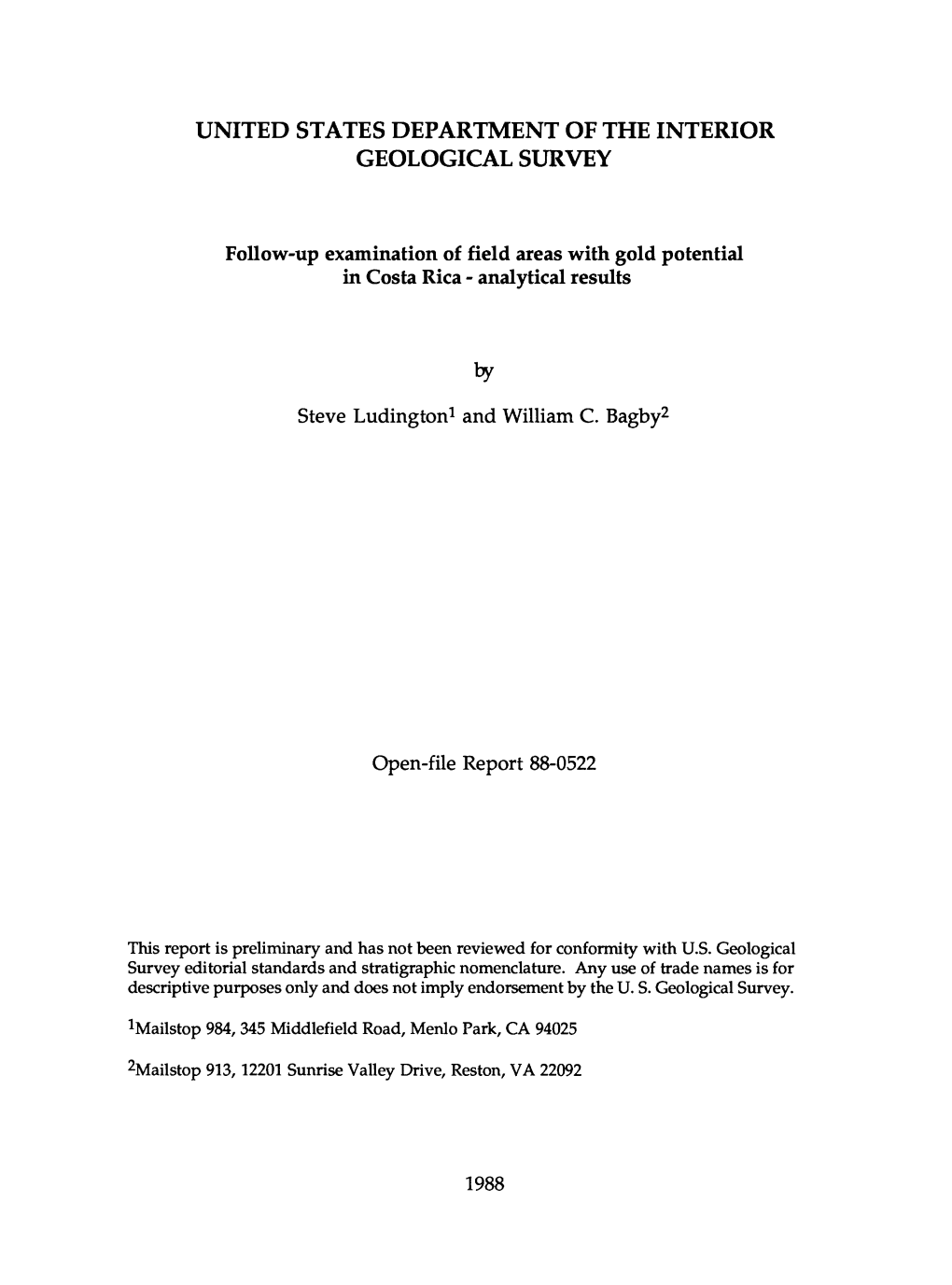 Follow-Up Examination of Field Areas with Gold Potential in Costa Rica - Analytical Results