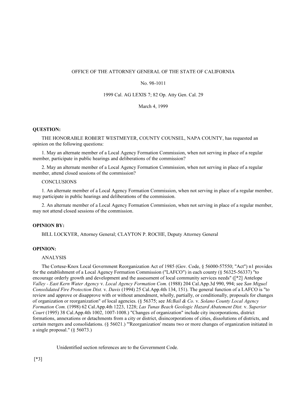 1999 Cal. AG LEXIS 7, *; 82 Op. Atty Gen. Cal. 29