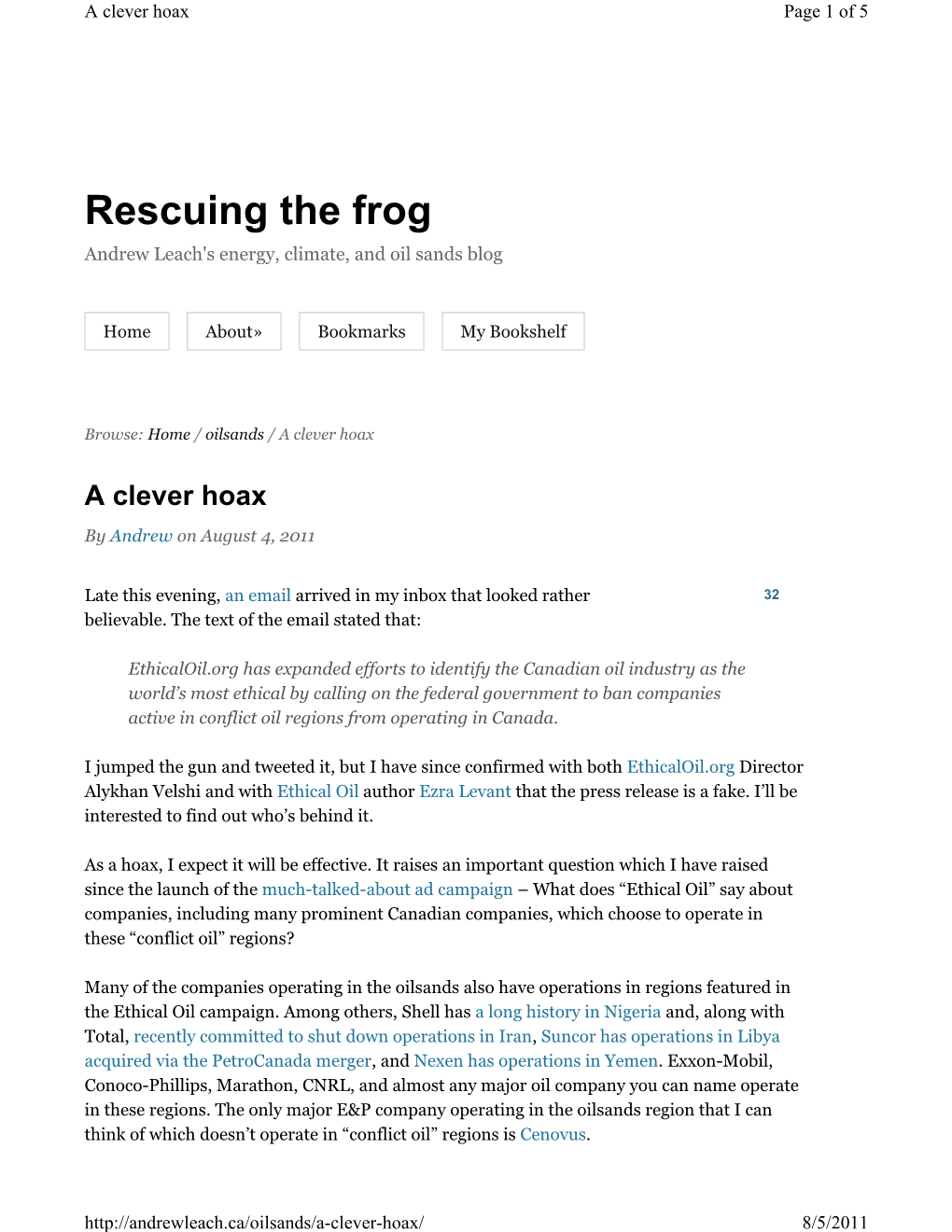 Rescuing the Frog Andrew Leach's Energy, Climate, and Oil Sands Blog