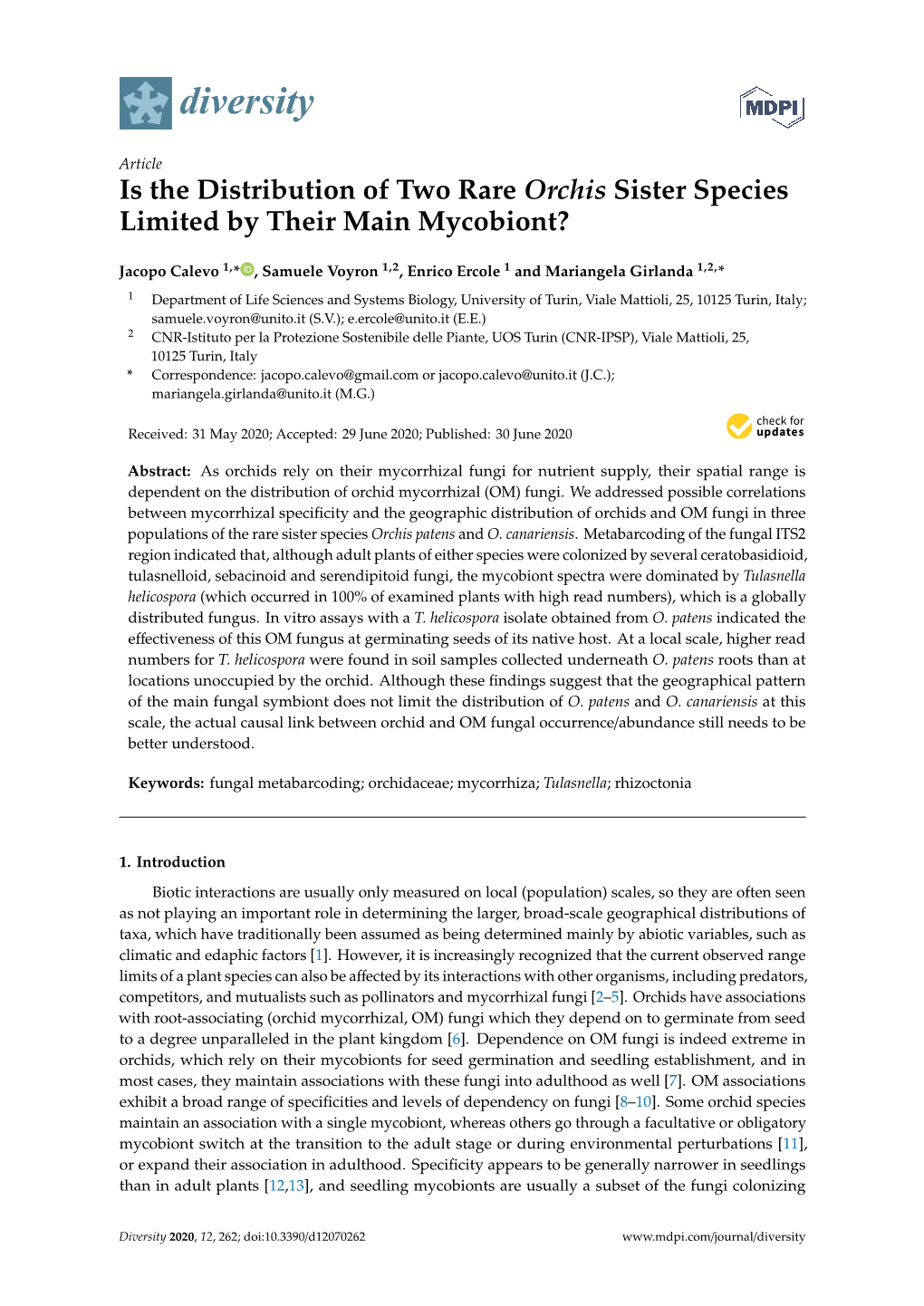 Is the Distribution of Two Rare Orchis Sister Species Limited by Their Main Mycobiont?