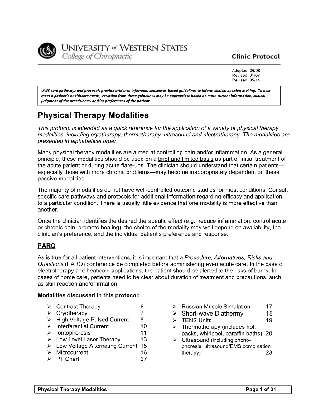 Physical Therapy Modalities