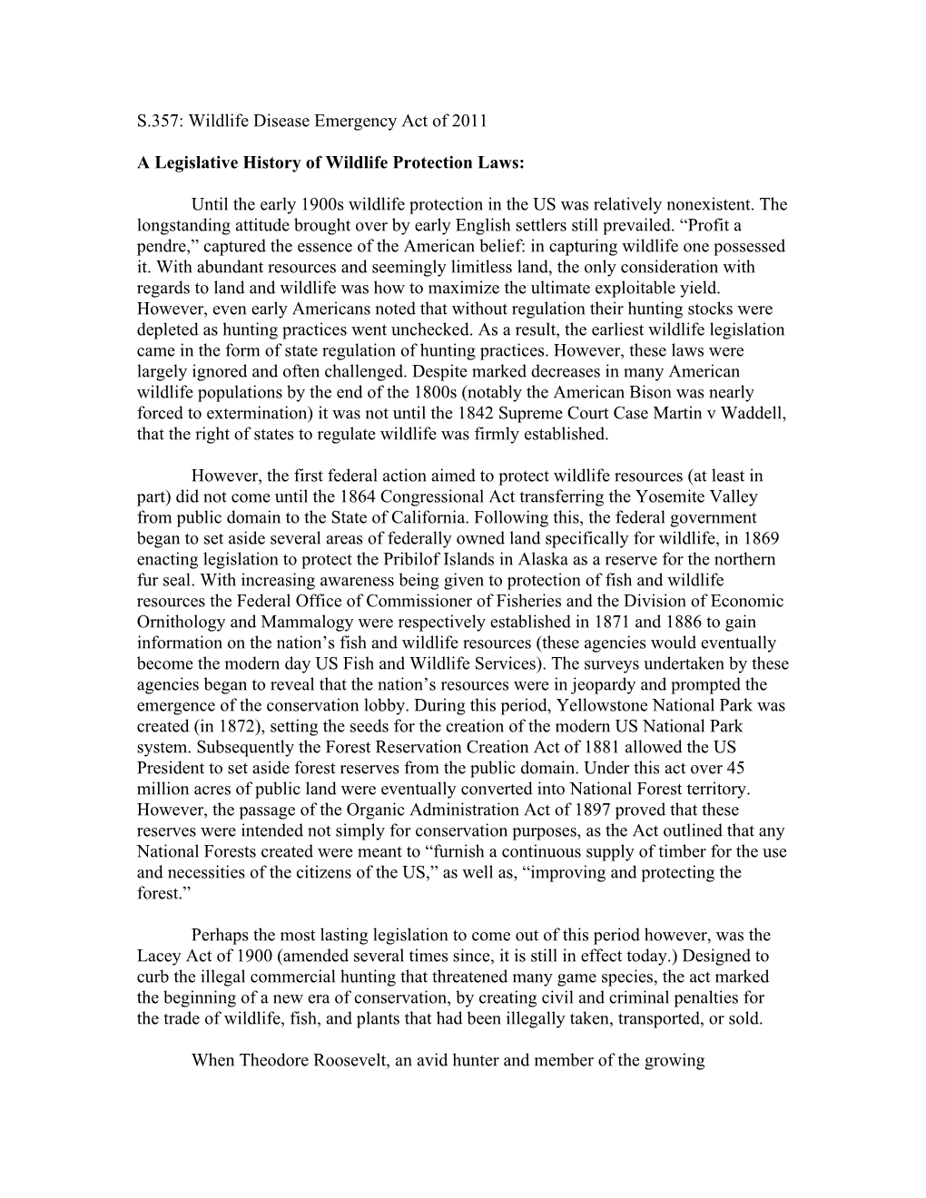 A Legislative History of Wildlife Protection Laws