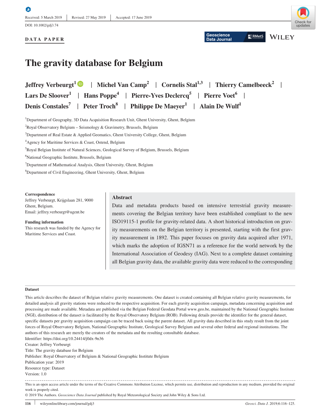 The Gravity Database for Belgium