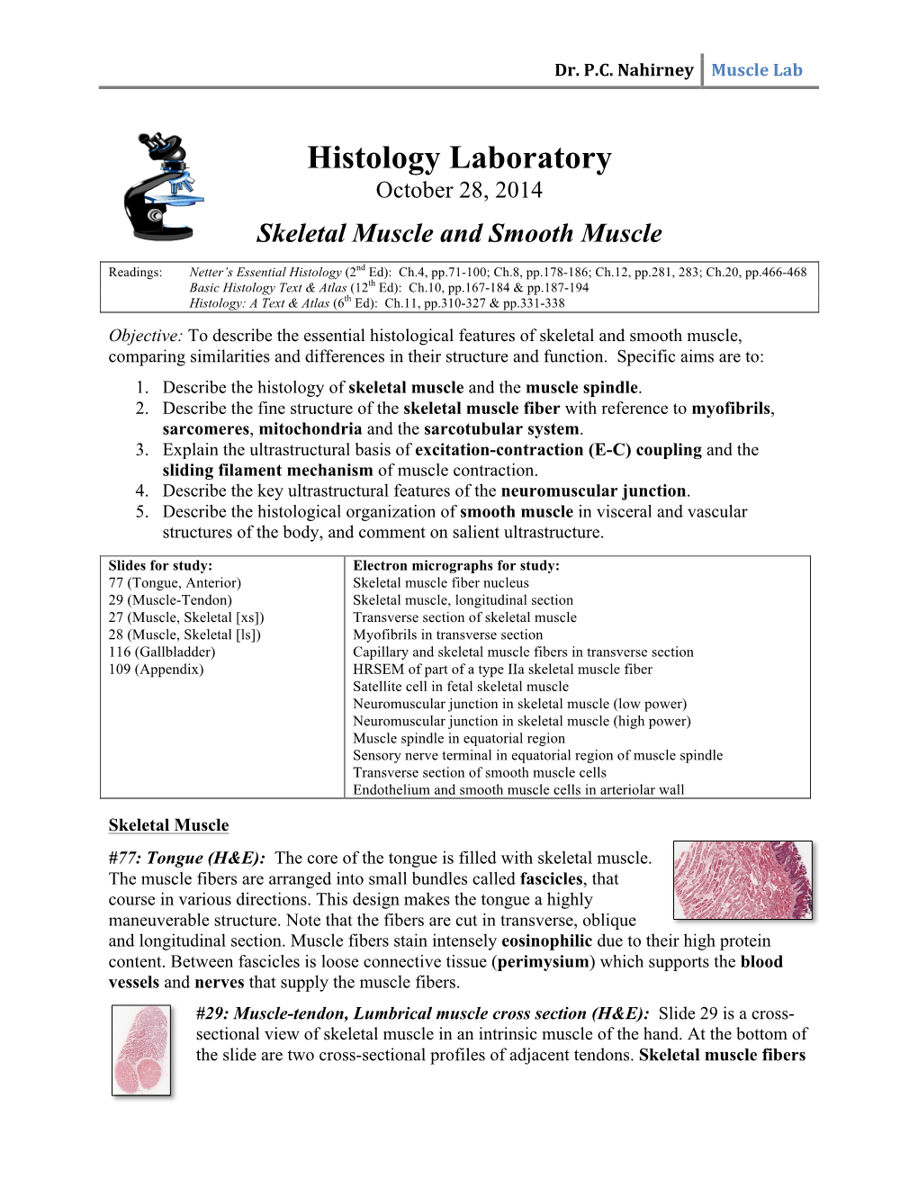 Histology Laboratory October 28, 2014