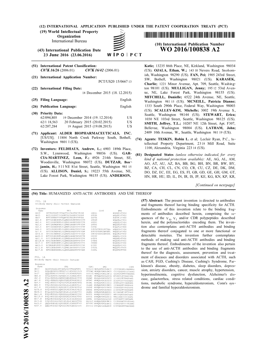 WO 2016/100838 A2 23 June 2016 (23.06.2016) W P O P C T