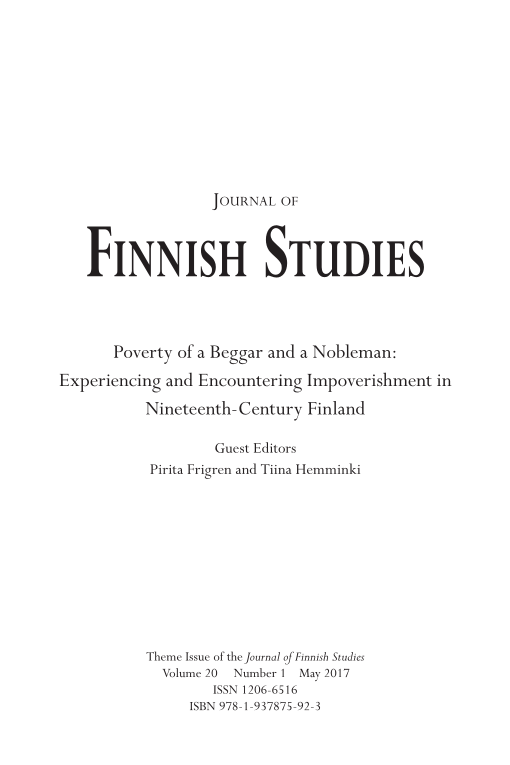 Finnish Studies Volume 20 Number 1 May 2017 ISSN 1206-6516 ISBN 978-1-937875-92-3