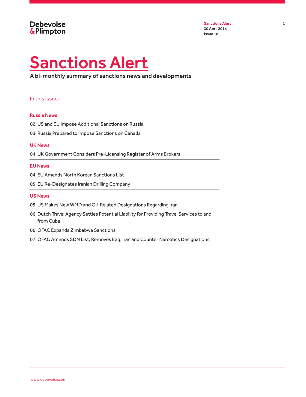 Sanctions Alert 1 30 April 2014 Issue 18