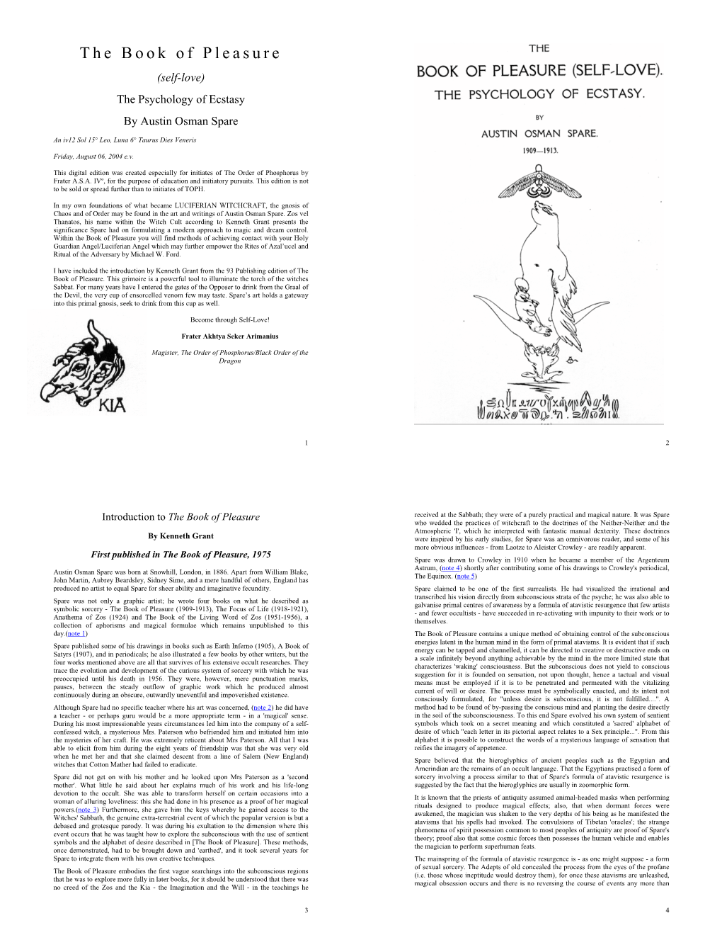 The Book of Pleasure (Self-Love) the Psychology of Ecstasy by Austin Osman Spare