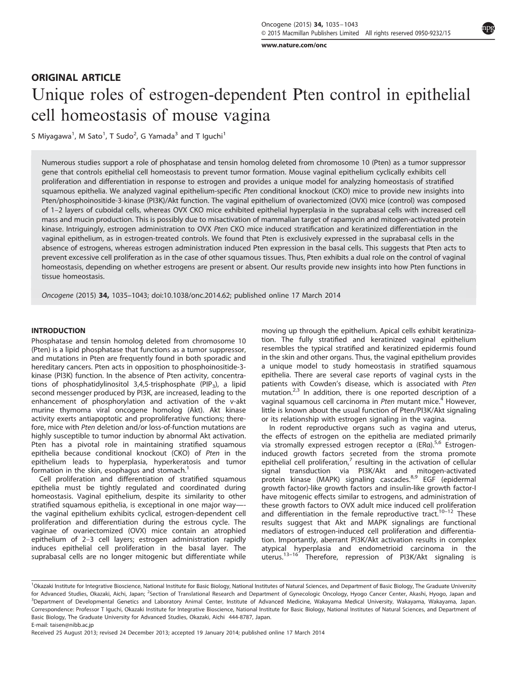 Unique Roles of Estrogen-Dependent Pten Control in Epithelial Cell Homeostasis of Mouse Vagina