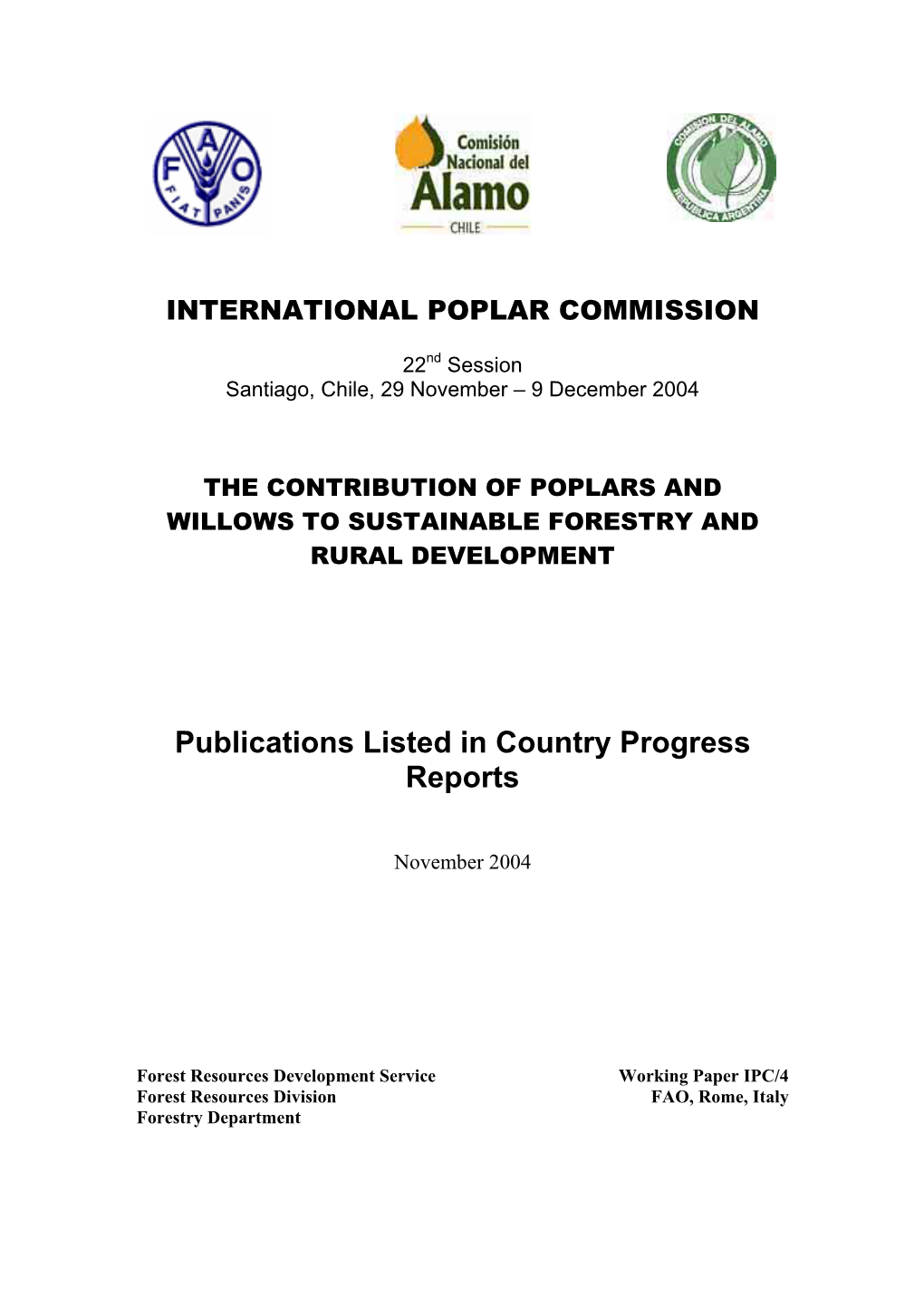 Publications Listed in Country Progress Reports