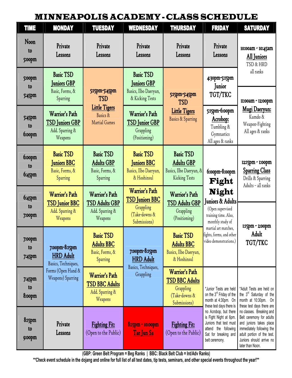 CLASS SCHEDULE Fight Night