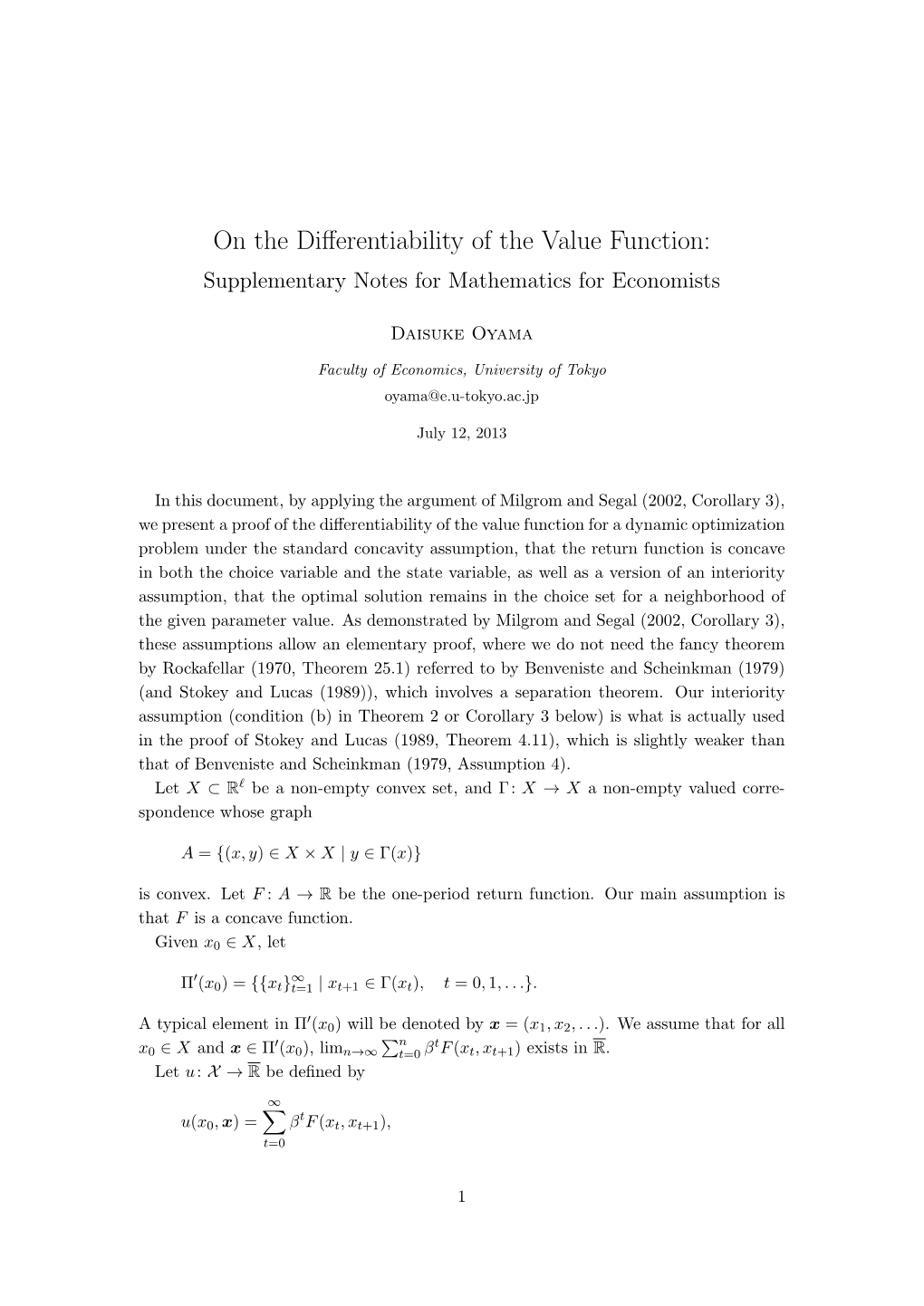 On the Differentiability of the Value Function