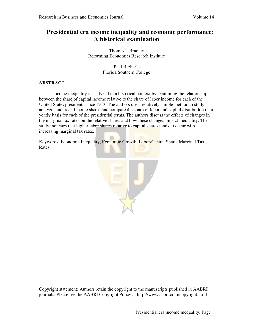 Presidential Era Income Inequality and Economic Performance: a Historical Examination