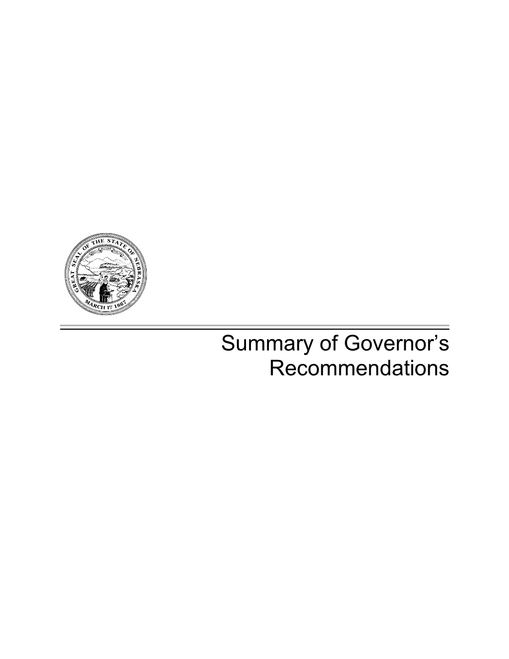 Summary of Governor's Recommendations