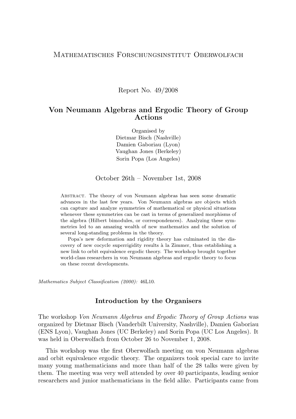 Von Neumann Algebras and Ergodic Theory of Group Actions