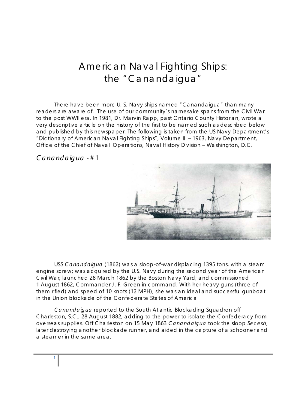 American Naval Fighting Ships: the “Canandaigua”