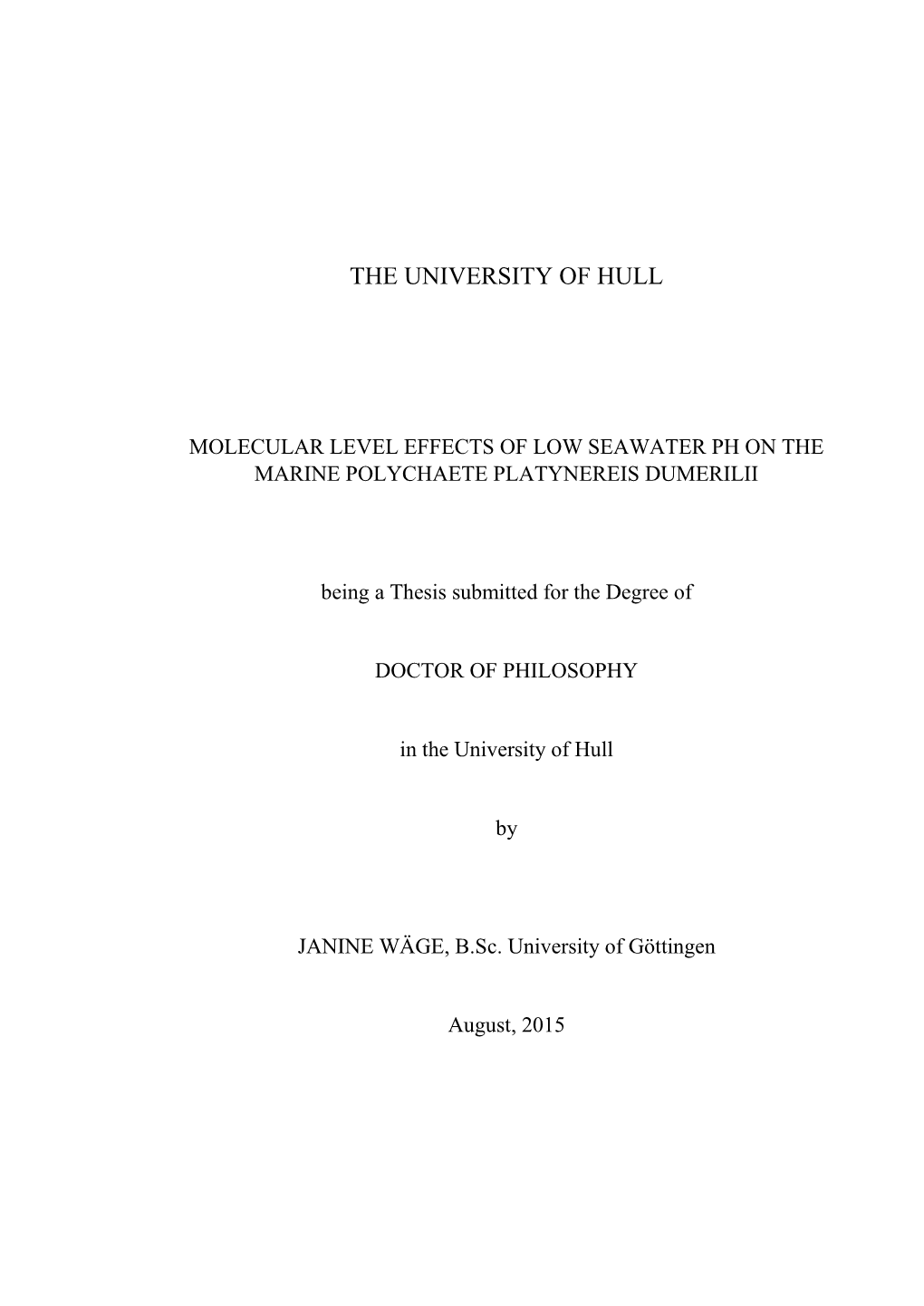Thesis Submitted for the Degree Of