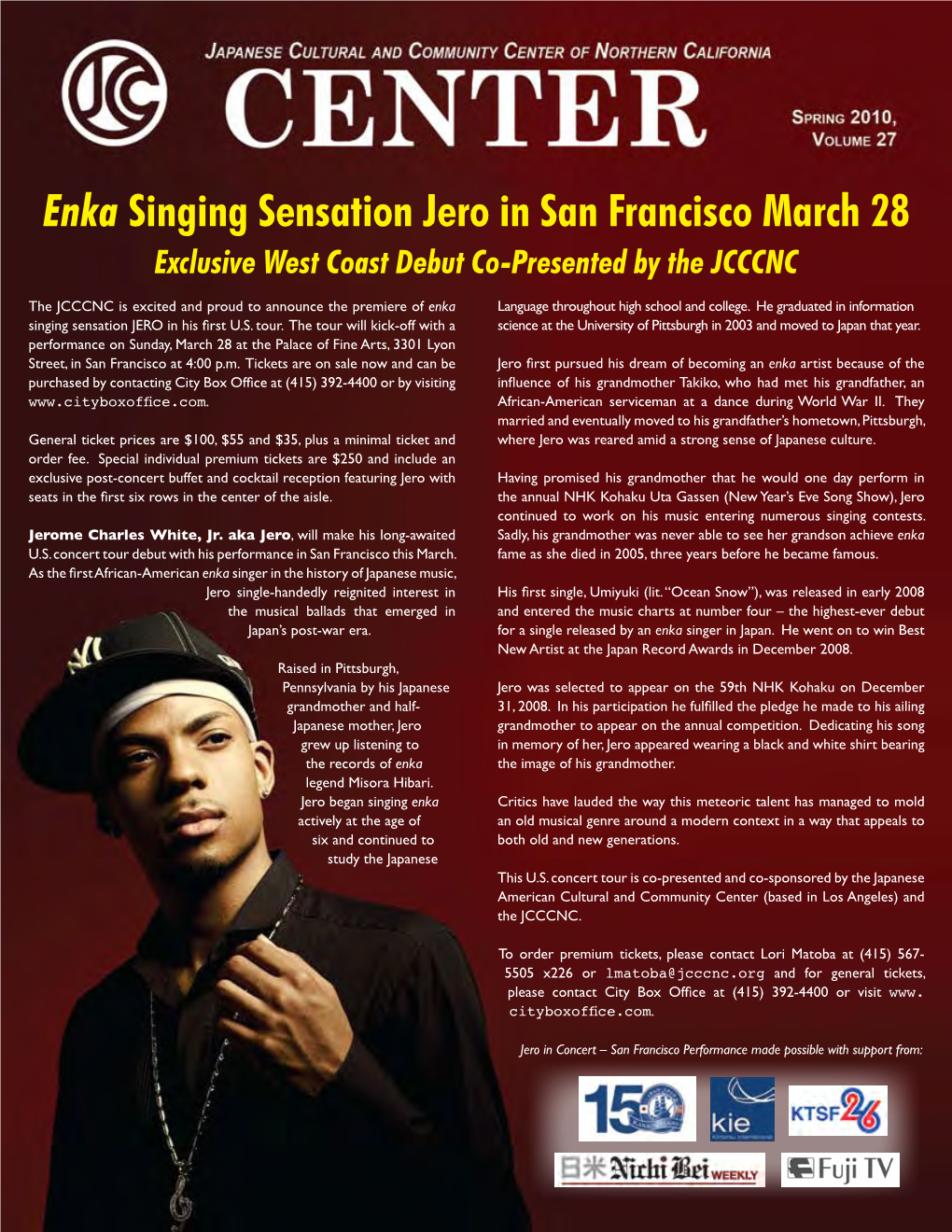 Enka Singing Sensation Jero in San Francisco March 28 Exclusive West Coast Debut Co-Presented by the JCCCNC