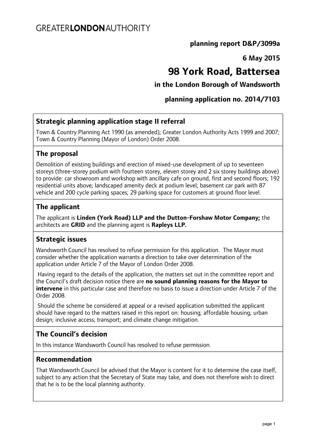 98 York Road, Battersea in the London Borough of Wandsworth Planning Application No