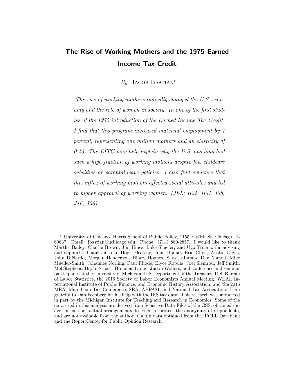 The Rise of Working Mothers and the 1975 Earned Income Tax Credit