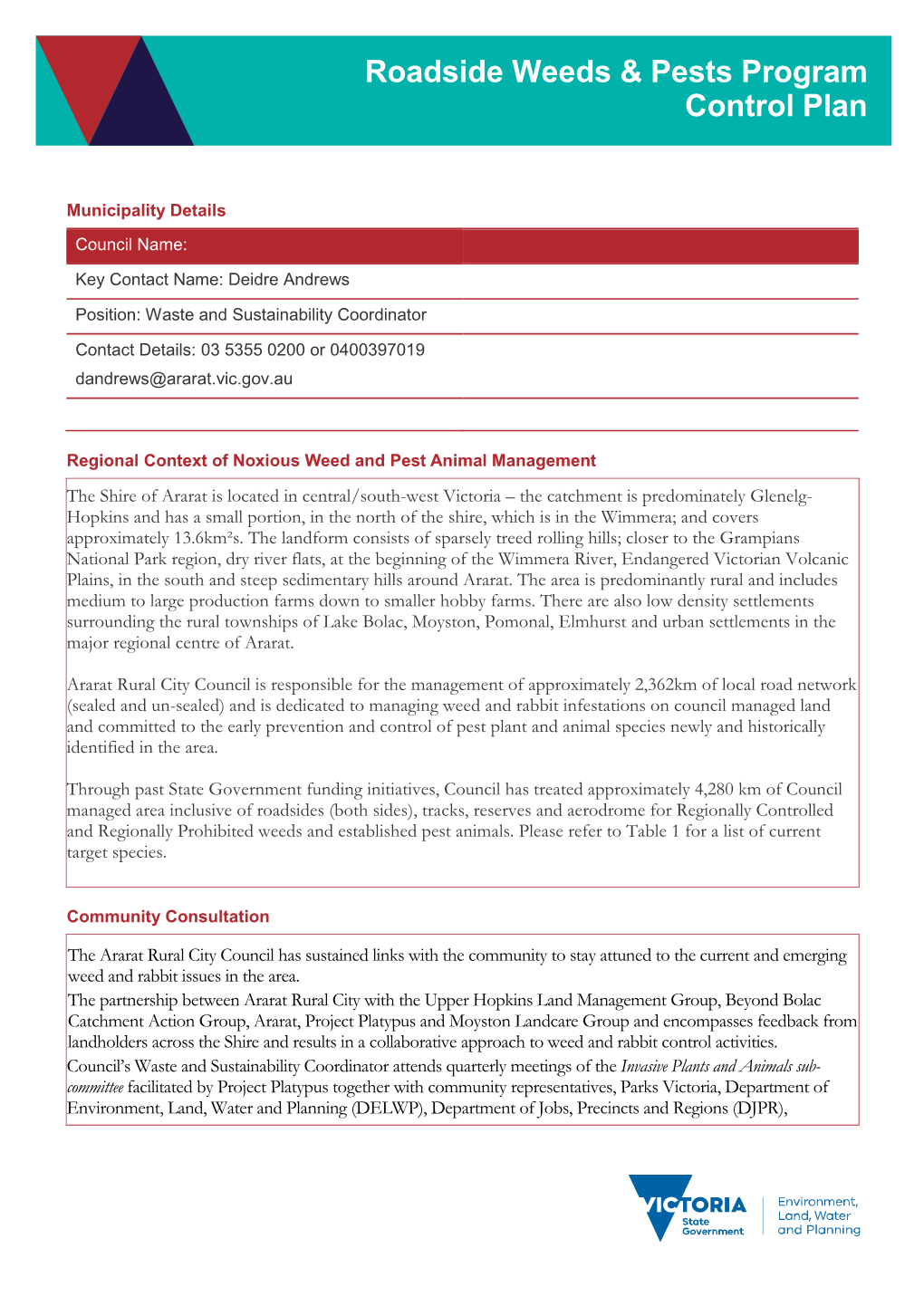 Roadside Weeds & Pests Program Control Plan