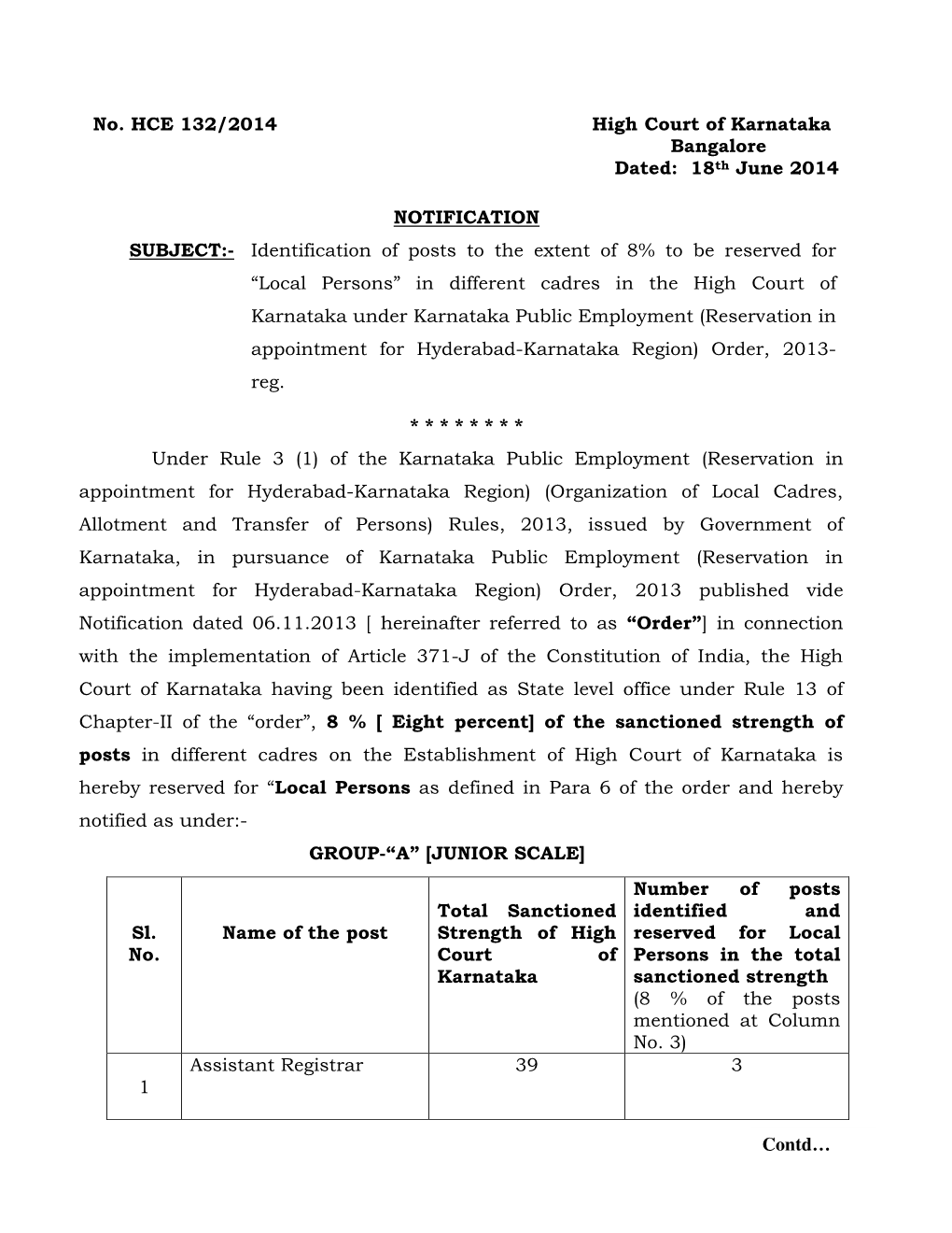 No. HCE 132/2014 High Court of Karnataka Bangalore Dated: 18 Th June 2014