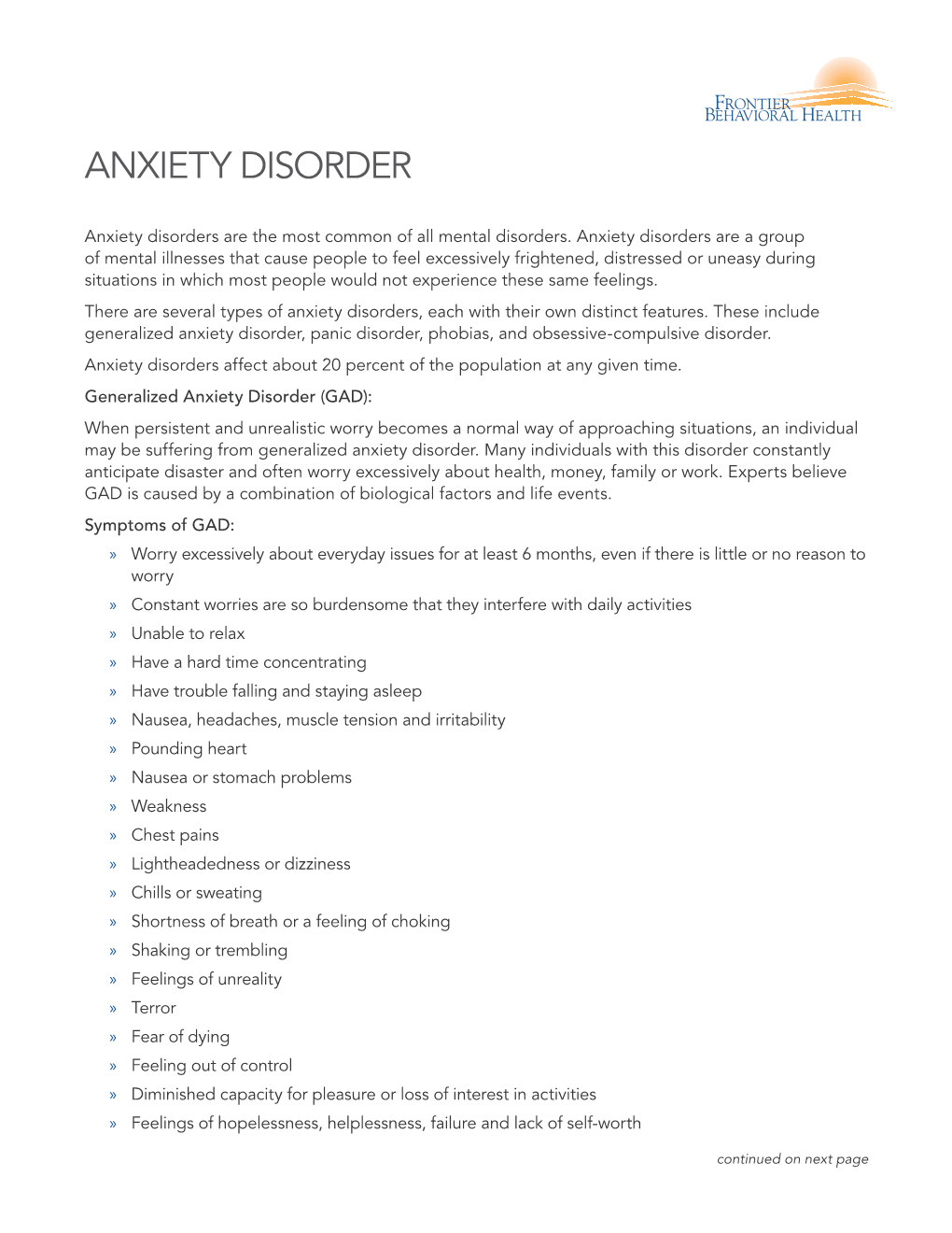 Anxiety Disorder