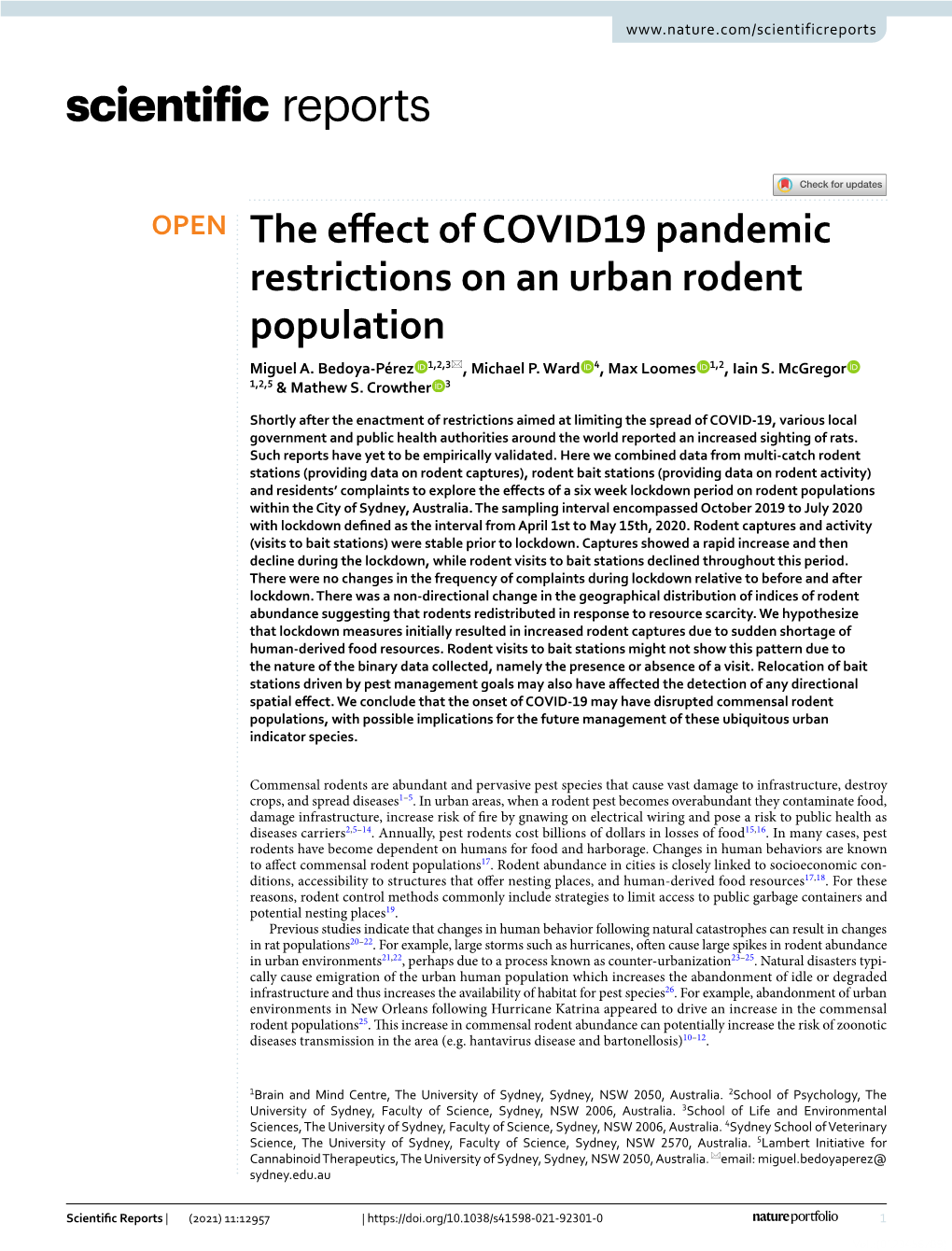 The Effect of COVID19 Pandemic Restrictions on an Urban Rodent Population