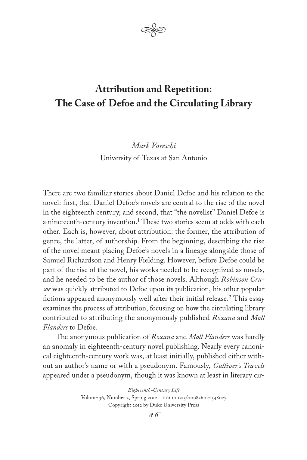 Attribution and Repetition: the Case of Defoe and the Circulating Library