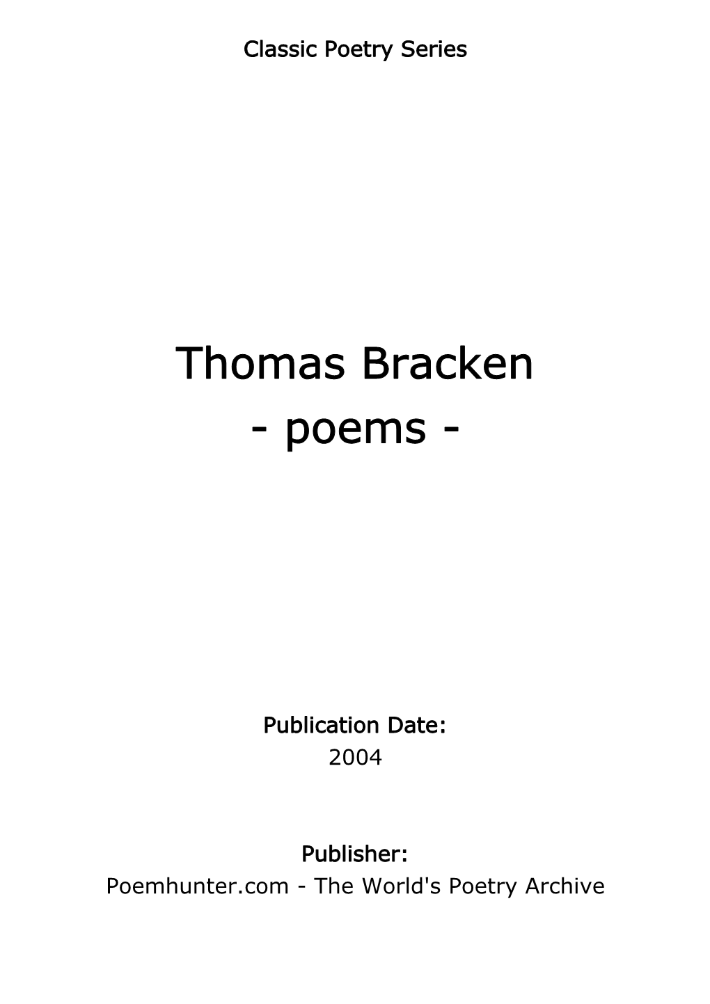 Thomas Bracken - Poems