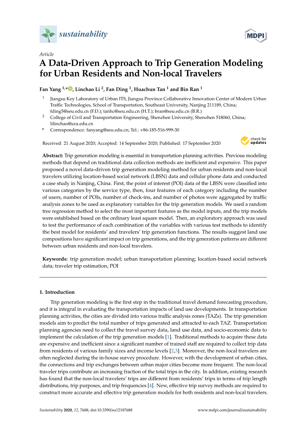 A Data-Driven Approach to Trip Generation Modeling for Urban Residents and Non-Local Travelers