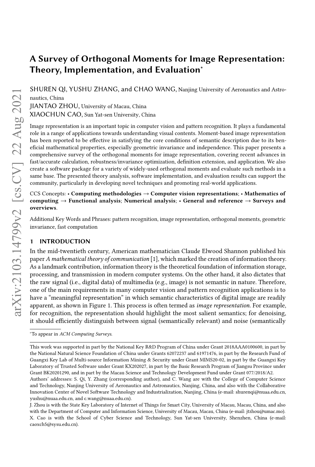 A Survey of Orthogonal Moments for Image Representation: Theory, Implementation, and Evaluation∗