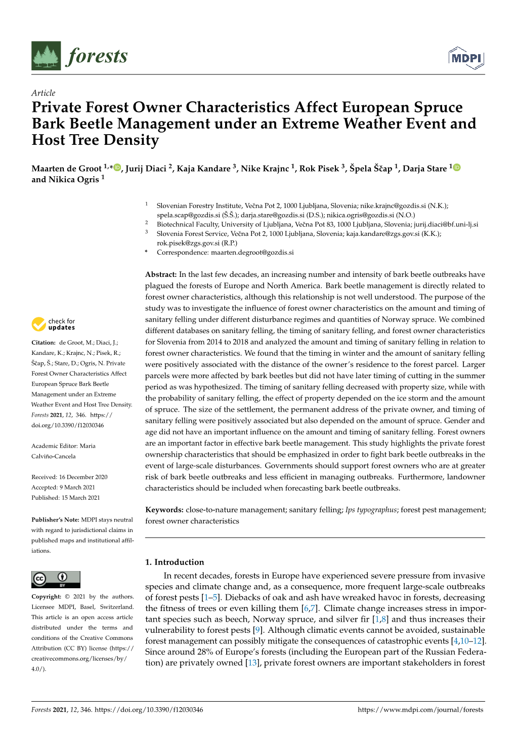 Private Forest Owner Characteristics Affect European Spruce Bark Beetle Management Under an Extreme Weather Event and Host Tree Density
