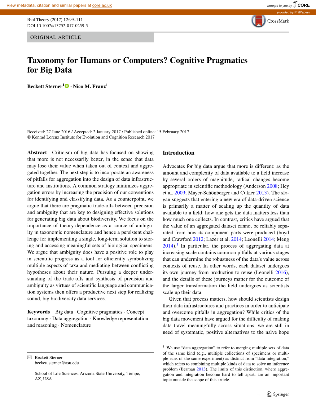 Taxonomy for Humans Or Computers? Cognitive Pragmatics for Big Data
