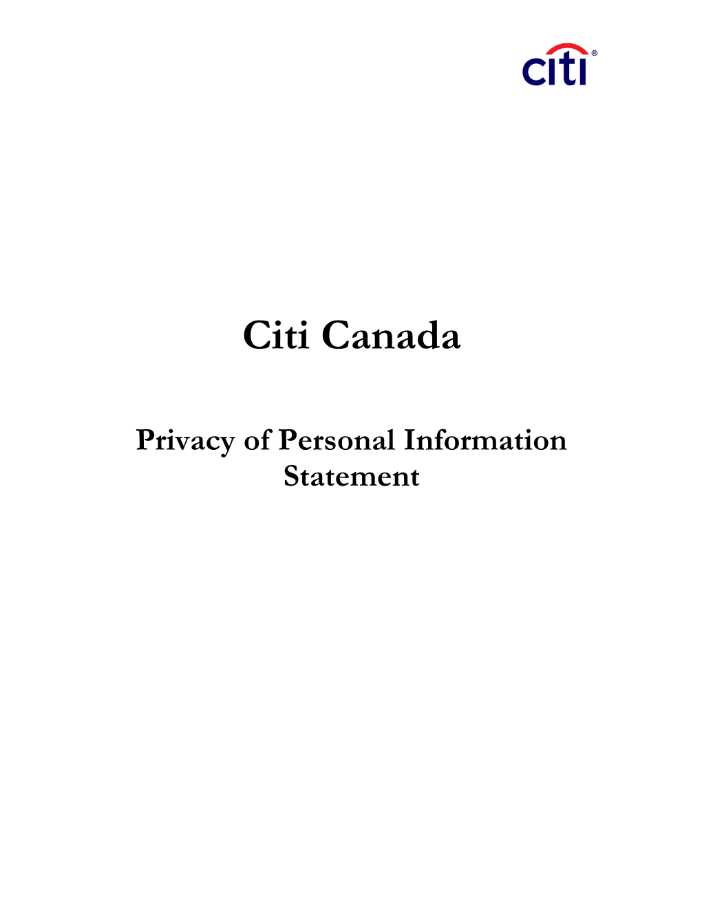 Citi Canada Privacy of Personal Information Statement