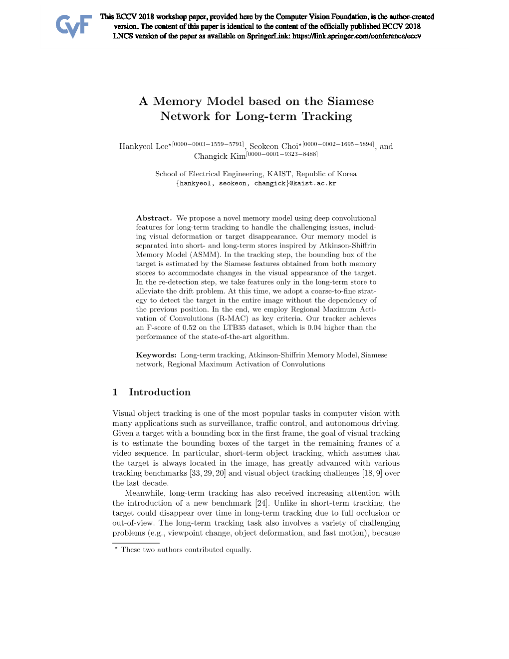 A Memory Model Based on the Siamese Network for Long-Term Tracking
