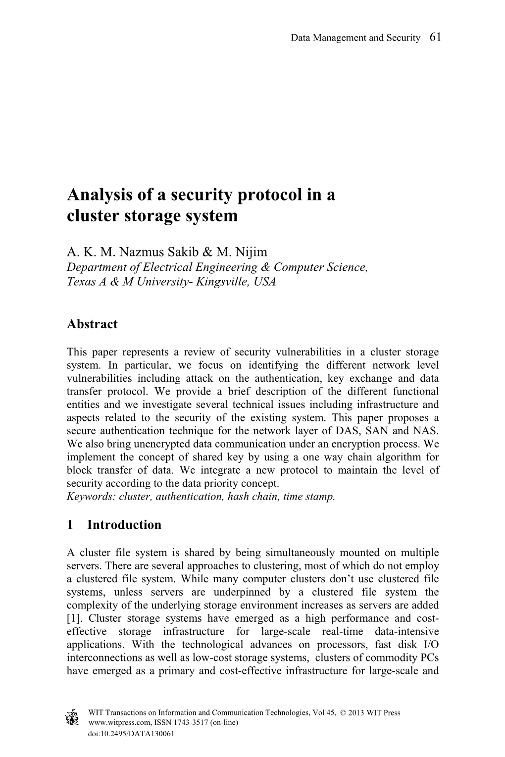 Analysis of a Security Protocol in a Cluster Storage System