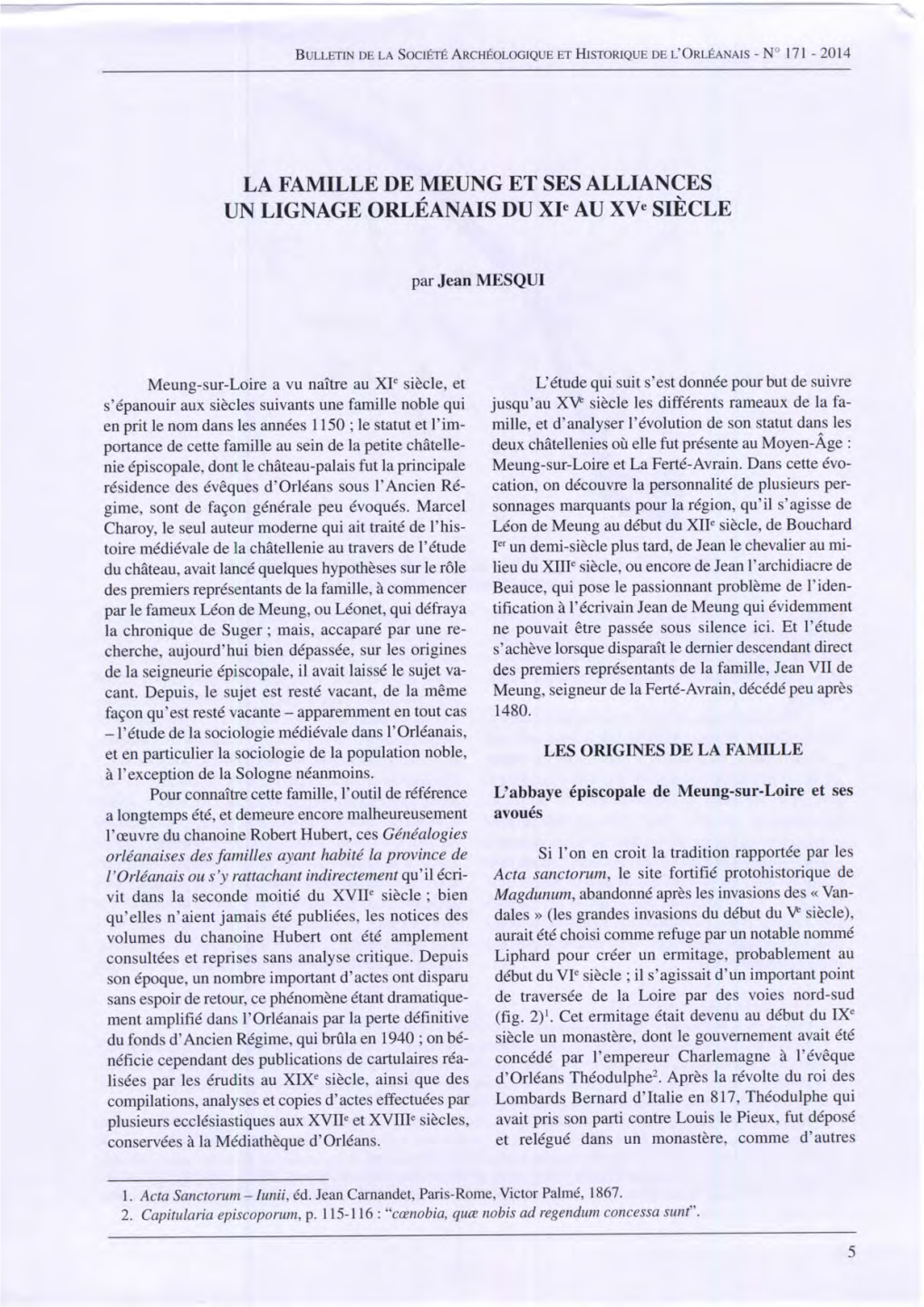 La Famille De Meung Et Ses Alliances. Un Lignage Orléanais