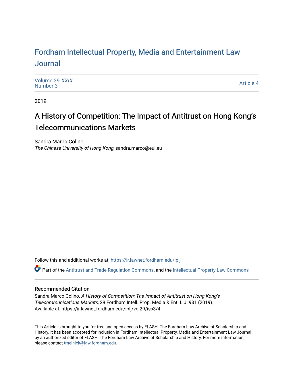 A History of Competition: the Impact of Antitrust on Hong Kong’S Telecommunications Markets