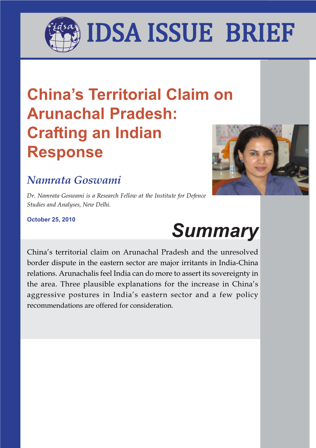 China's Territorial Claim on Arunachal Pradesh: Crafting an Indian