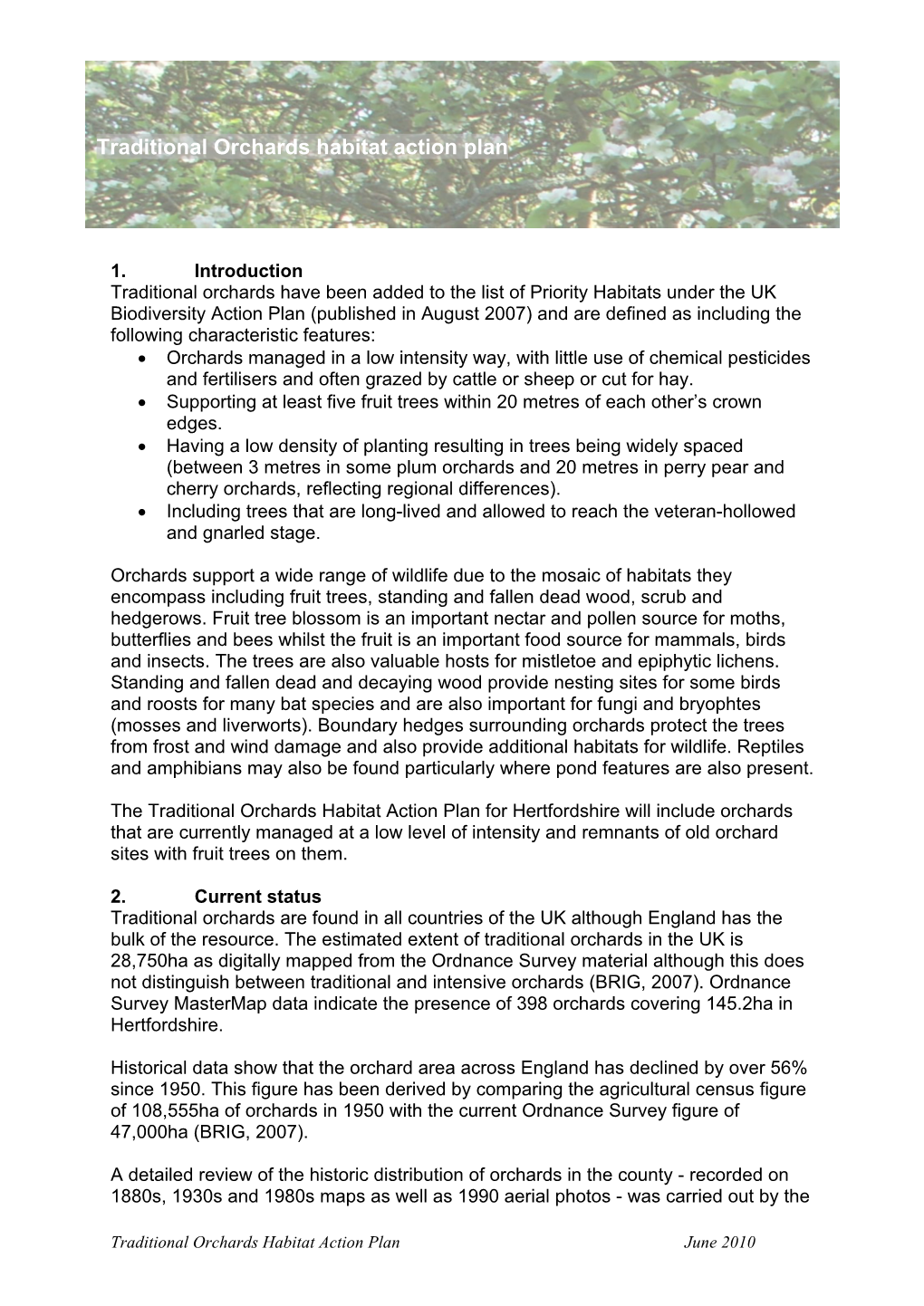 Traditional Orchards Habitat Action Plan