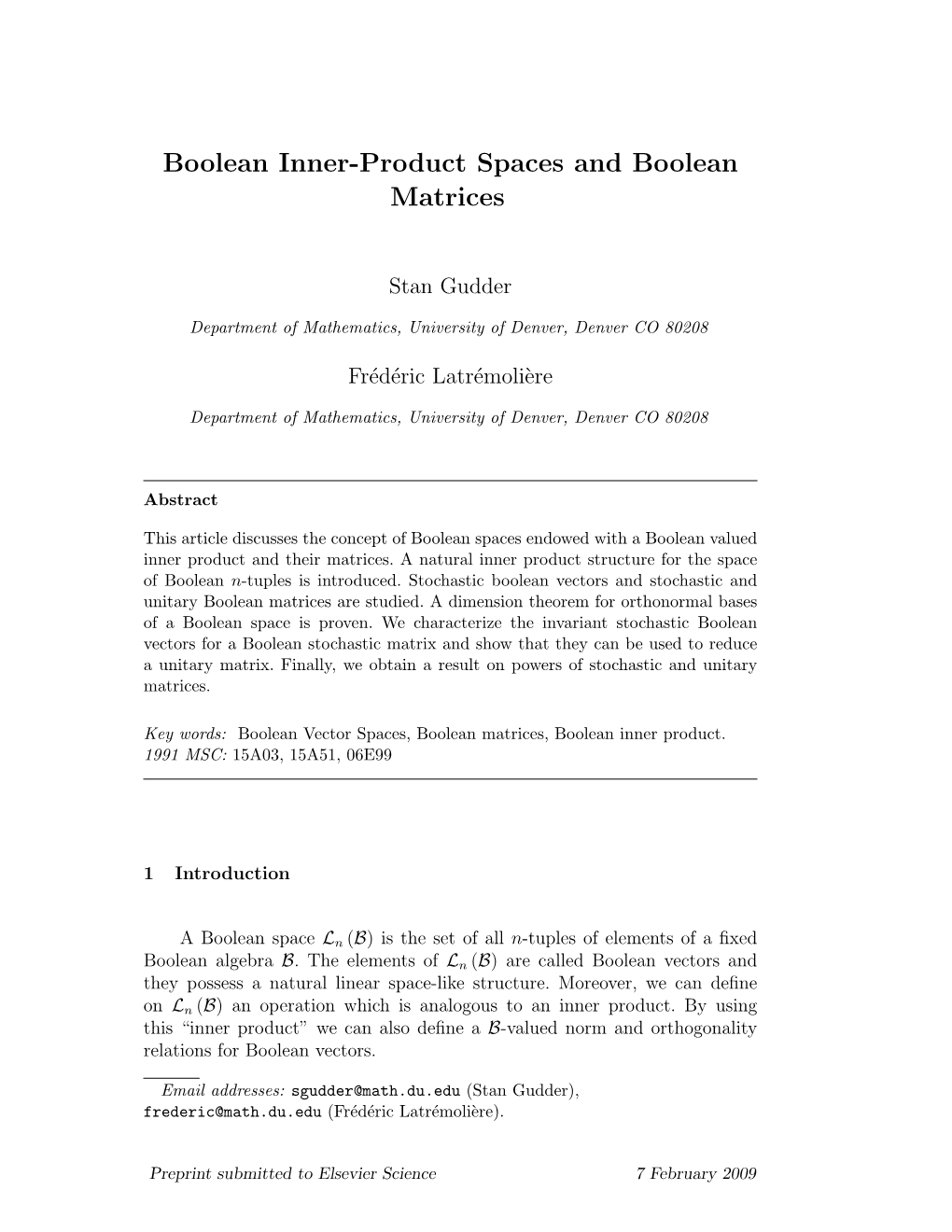 Boolean Inner-Product Spaces and Boolean Matrices
