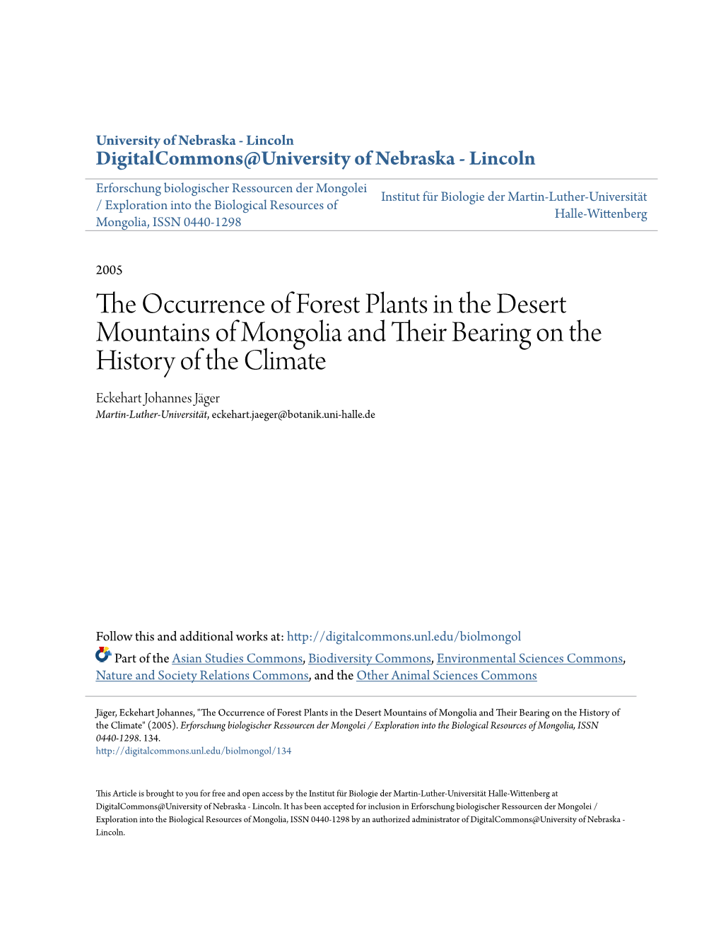 The Occurrence of Forest Plants in the Desert Mountains of Mongolia and Their Bearing on the History of the Climate1